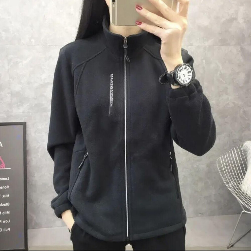 (L, black) Women's Polar Fleece Jacket with Velvet and Stand-up Collar