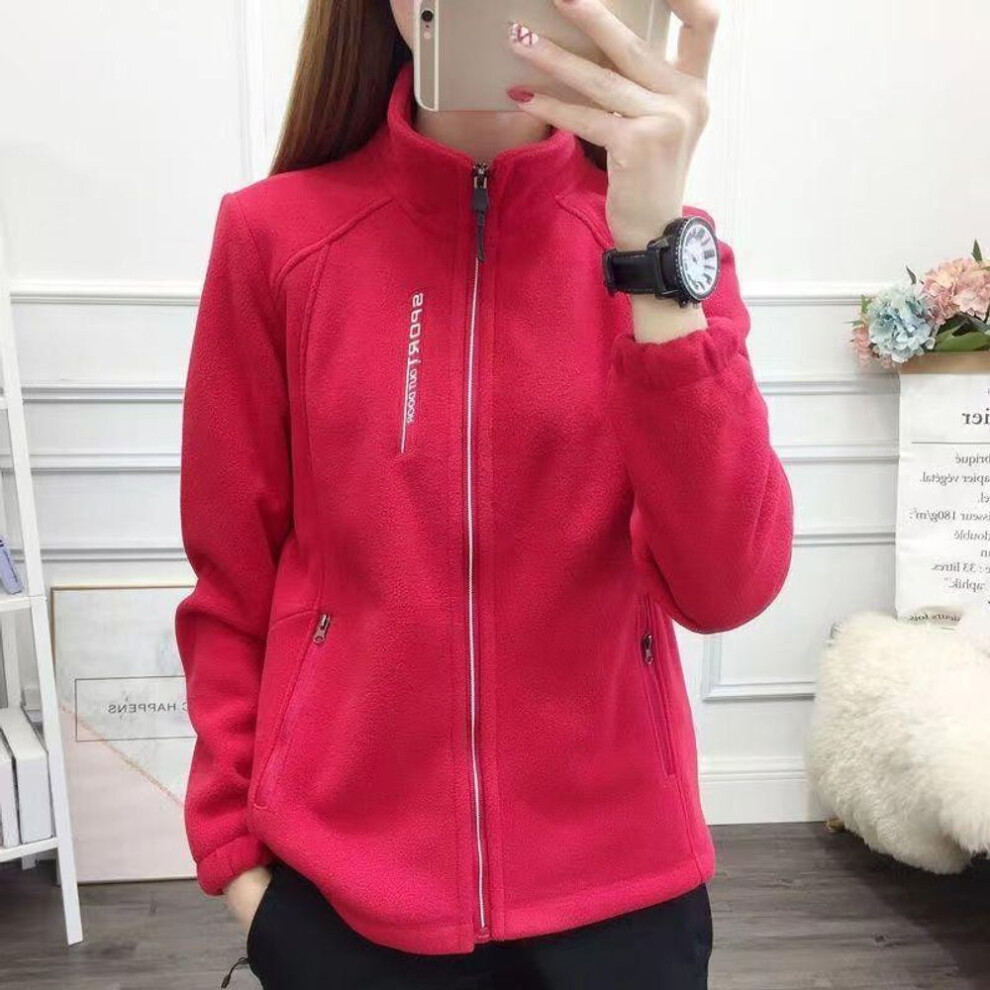 (XXL, red) Women's Polar Fleece Jacket with Velvet and Stand-up Collar