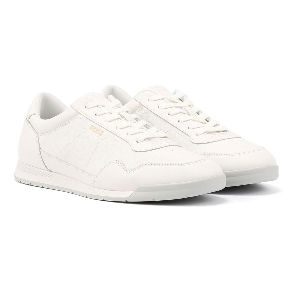 (White, 7 (Adults')) Boss Titanium Leather Men's White Trainers