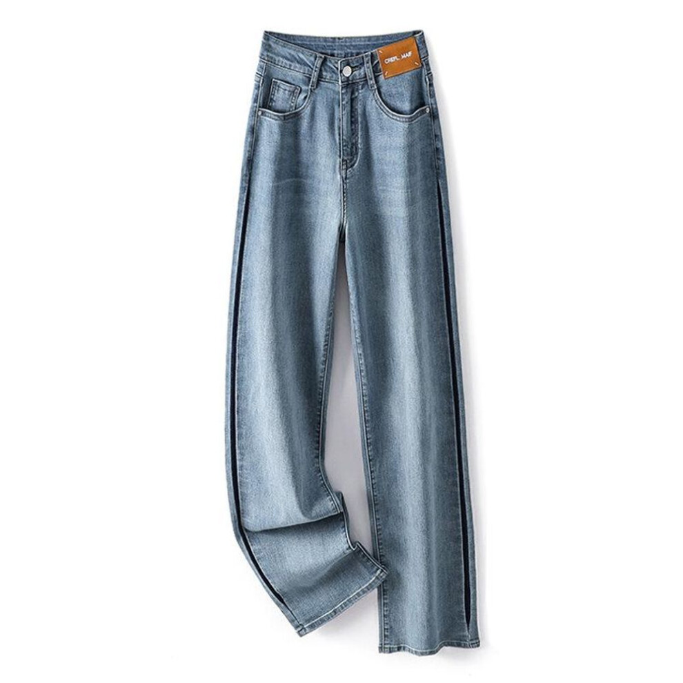 (as the picture, M) Spring And Summer Women&apos;s Jeans Collision Colour Stretch Wide-leg Trousers High-waisted Thin Straight Draped Dragging Pant