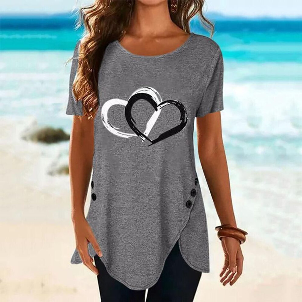 (grey, XL) Womens Plus Size Summer Tunic Tops Short Sleeve T-shirt Ladies Button Blouse Tee