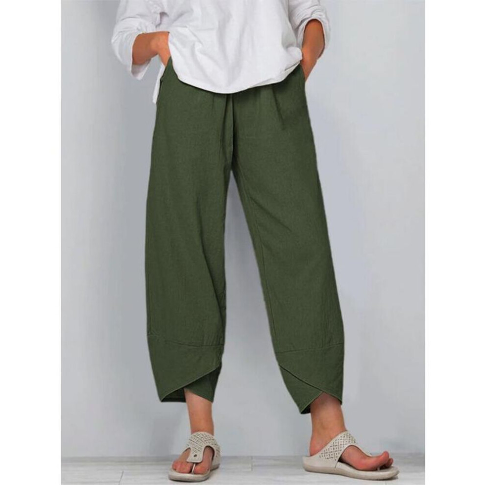 (green, 5XL) Summer Women's Pants Elastic Waist Cotton Loose Casual Pants