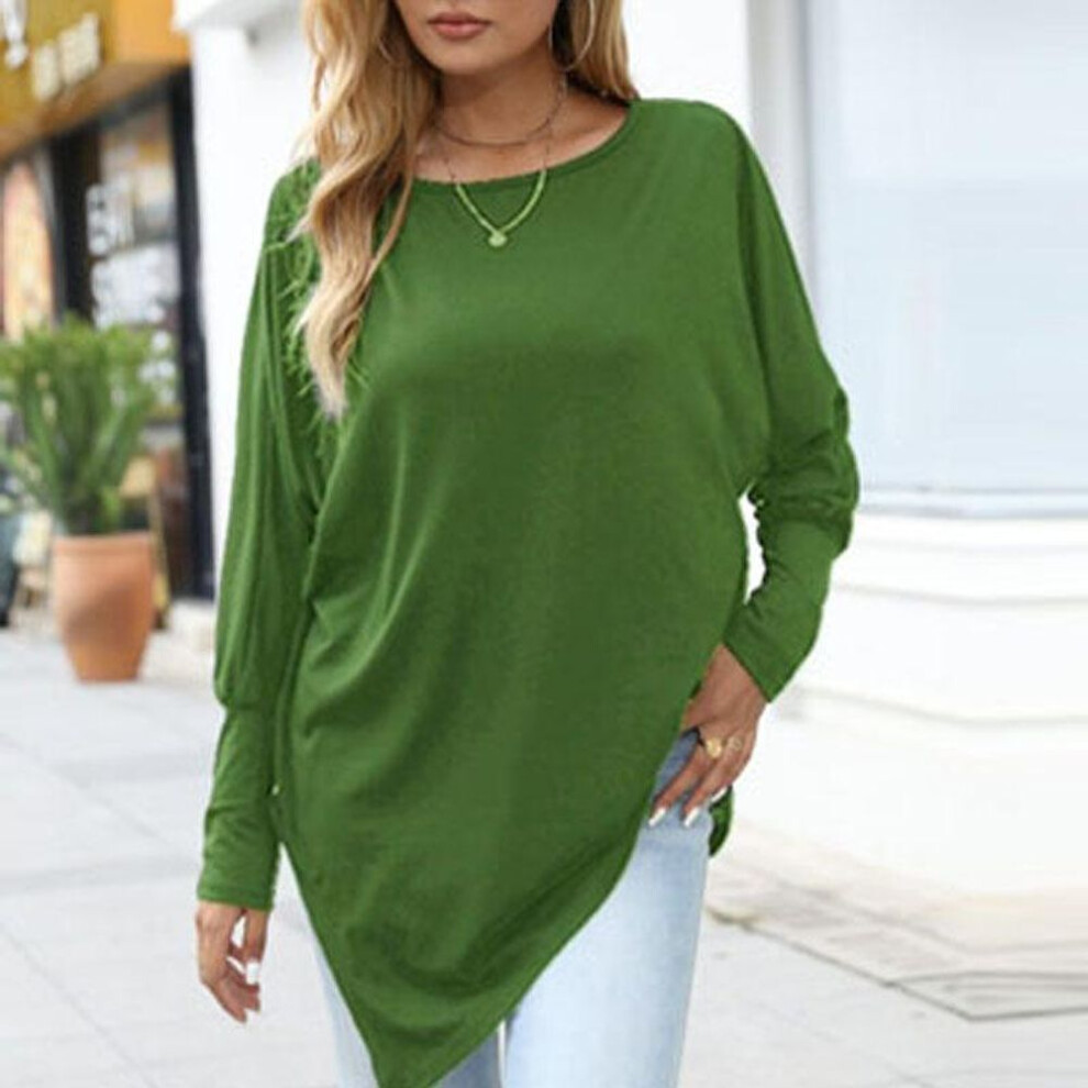 (green, L) Spring And Autumn Women&apos;s Blouse Long-sleeved Irregular T-shirt Casual Loose Plus Size Tops