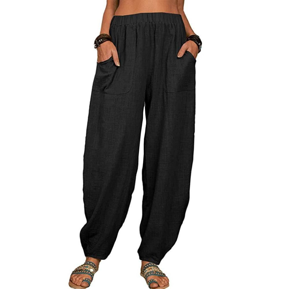 (black, 5XL) Spring And Summer Women&apos;s Casual Pants Loose Cotton Linen Casual Pants Harem Pants Long Pants