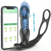 (APP) Male Prostate Massager Fully Automatic Retractable Vibrating Vestibule Plug Wireless APP Remote Control Body Massager Penis Ring Male Toys