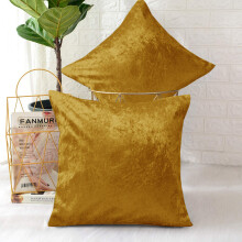 (Pack of 2, Plain Velvet Filled Cushion Ochre) Luxury Velvet Filled Cushions Pack of 1, 2 & 4 Quilted Cushion Pads