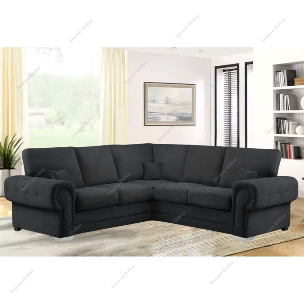 (Black Velvet, 5 Seater Corner Sofa) SNOOZE Online Verona 3 and 2 Seater Sofa Sets, 3 Seater Sofa For Living Room, Upholstered Plush Fabric 3 Seater V-image-OPC-PFYX2WZ-NEW