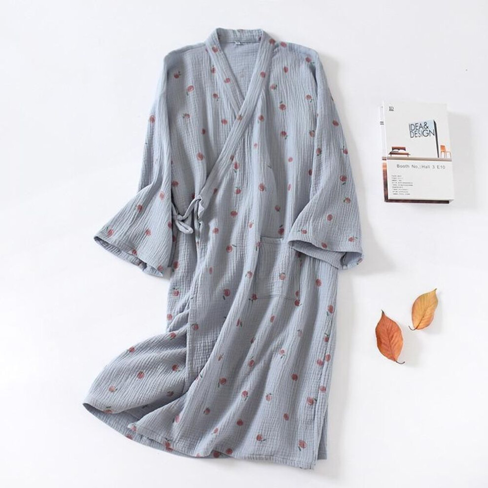 (deep,blue, M) Japanese Kimono Spring And Autumn Ladies Cotton Crepe Cloth Nightgown Pajamas Bathrobe Household Clothes Spring And Summer Robe