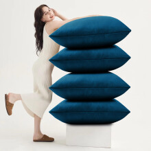 (Pack of 4, Plain Velvet Filled Cushion Navy) Luxury Velvet Filled Cushions Pack of 1, 2 & 4 Quilted Cushion Pads