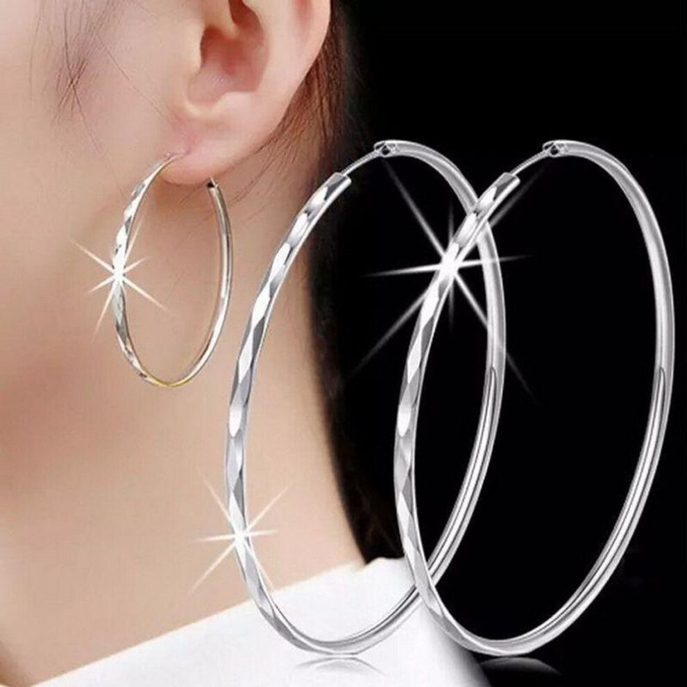(silver, 50mm) 925 Sterling Silver 50mm Big Circle Hoop Earrings For Women Charms Party Wedding Jewelry Gift