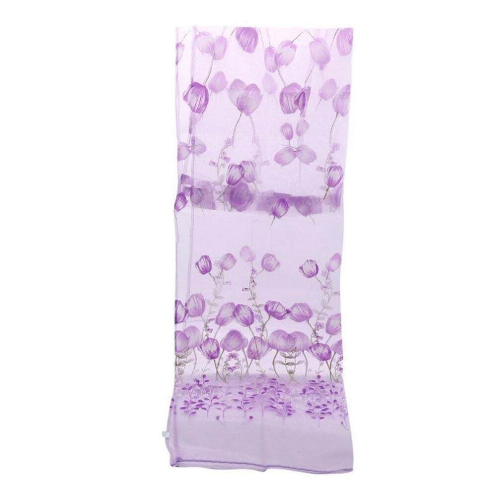 (purple, 210*95cm) Decorative Tulle Printed Curtains For Living Room Kitchen Window Drapes