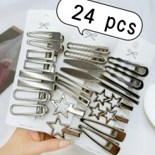 24Pcs/Set Y2K Silver Metal Hairpins+Free Gift