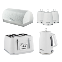 Swan Elegance White Kettle, 4 Slice Toaster, Bread Bin Kitchen Set