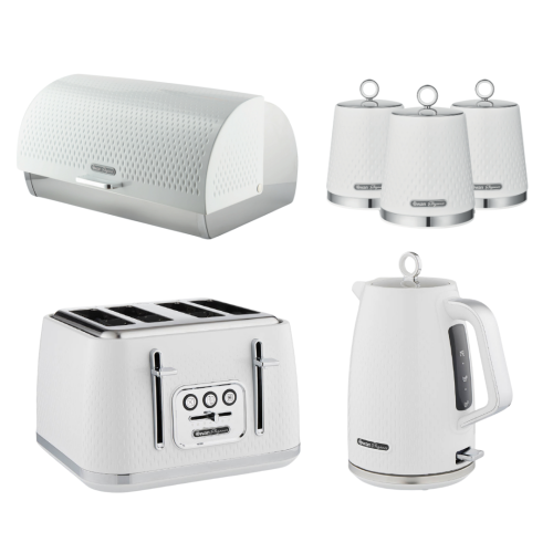 Swan Swan Elegance White Kettle, 4 Slice Toaster, Bread Bin Kitchen Set