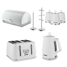 Swan Elegance White Kettle 4 Slice Toaster Bread Bin Canisters Mug Set