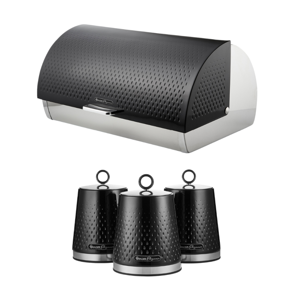 Swan Elegance Bread Bin & Canisters Kitchen Set (Black)
