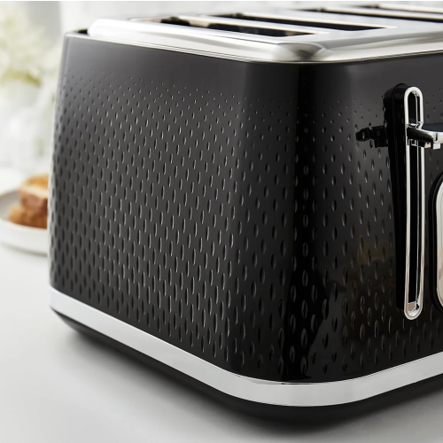 Swan Swan Elegance Black Kettle, 4 Slice Toaster, Bread Bin Canisters Set 2