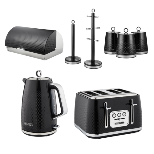 Swan Swan Elegance Black Kettle 4 Slice Toaster Bread Bin Canister Tree Set