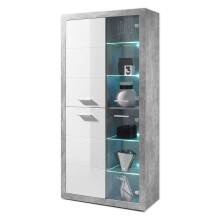 Display Cabinet Tall Grey & White Gloss 4 Doors Display Cabinet