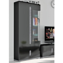 Display Cabinet Black High Gloss And Grey 1 Glass Door Display Cabinet LED Light