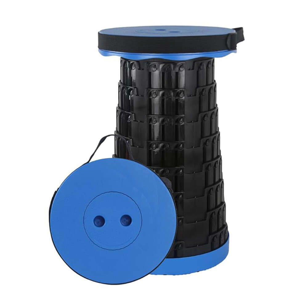 (Blue) Telescopic Foldable Stool, Collapsible Plastic Stool Portable & Adjustable Outdoor Stool for Camping, Hiking, Fishing, BBQ, Gardening, Indoor Use