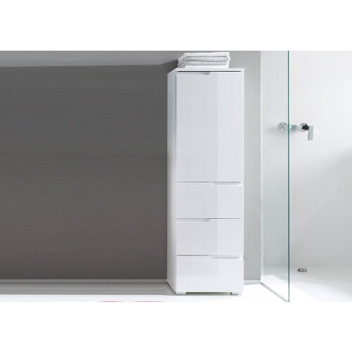 Tallboy White Gloss Slim Tallboy Storage Unit with Cupboard and Drawers 1