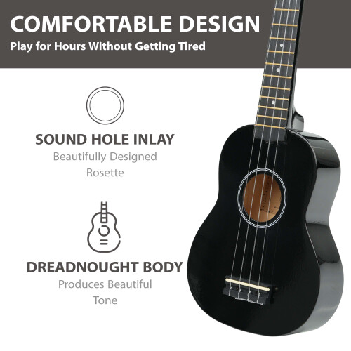 21 Soprano Beginners Ukulele with Gig Bag Felt Pick & Spare Strings Black 2
