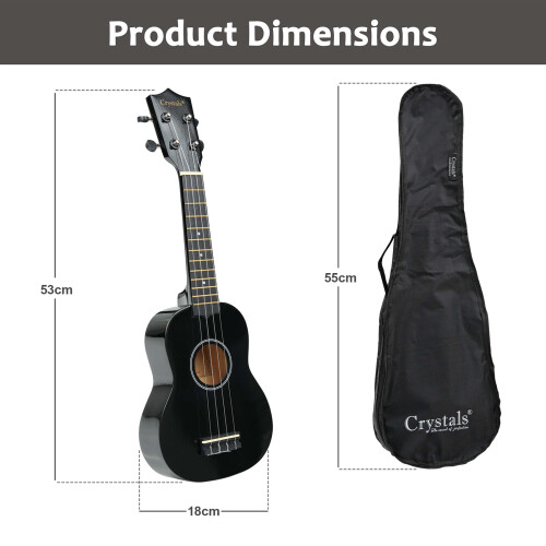 21 Soprano Beginners Ukulele with Gig Bag Felt Pick & Spare Strings Black 1