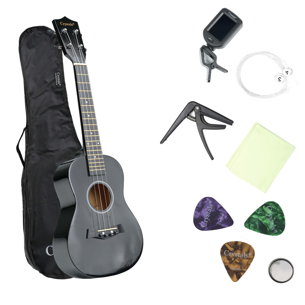 23" Concert Beginners Ukulele with Gig Bag Felt Pick & Spare Strings Black
