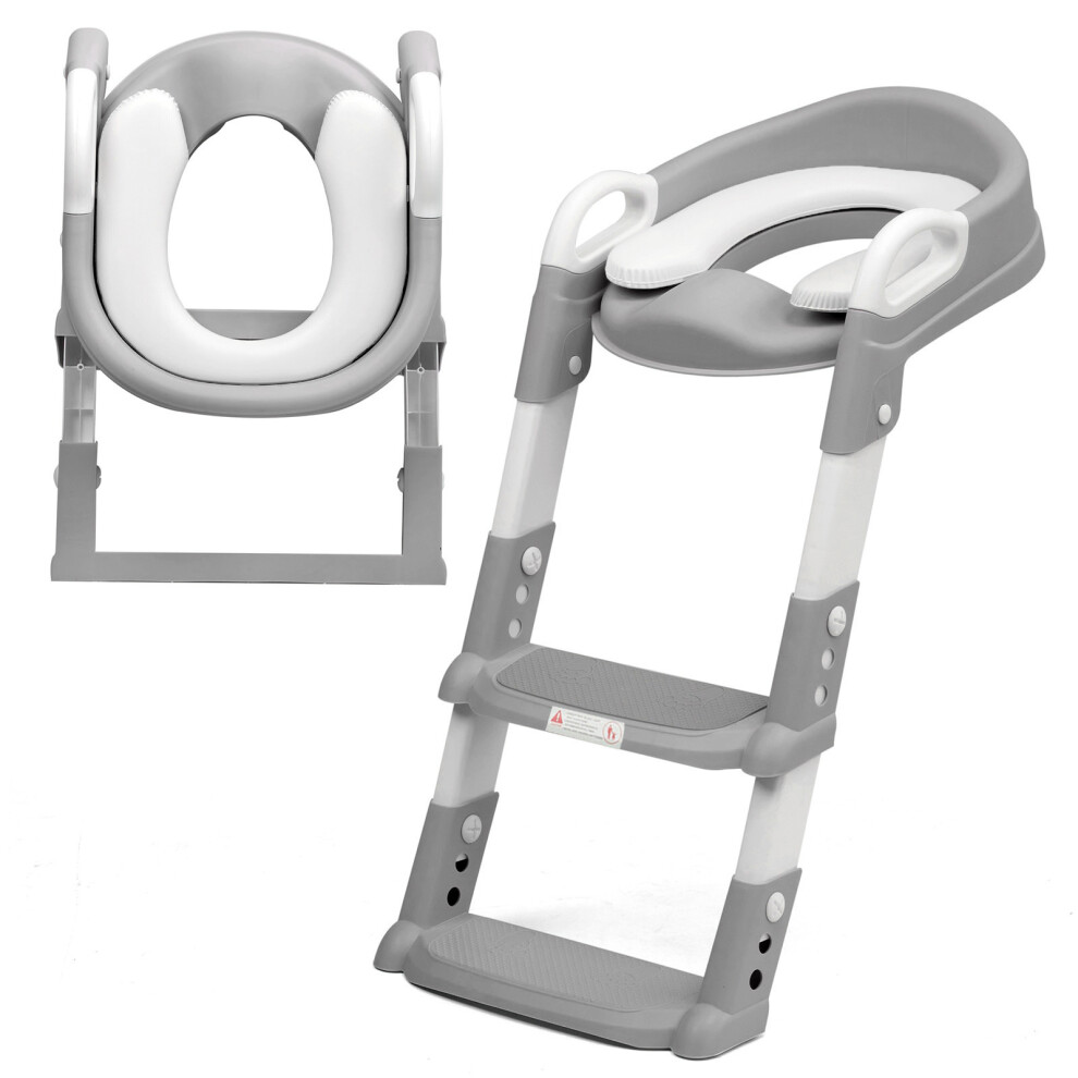 (GREY) Kid Children Baby Potty Training Toilet Seat Toddler Urinal Chair Ladder Trainer