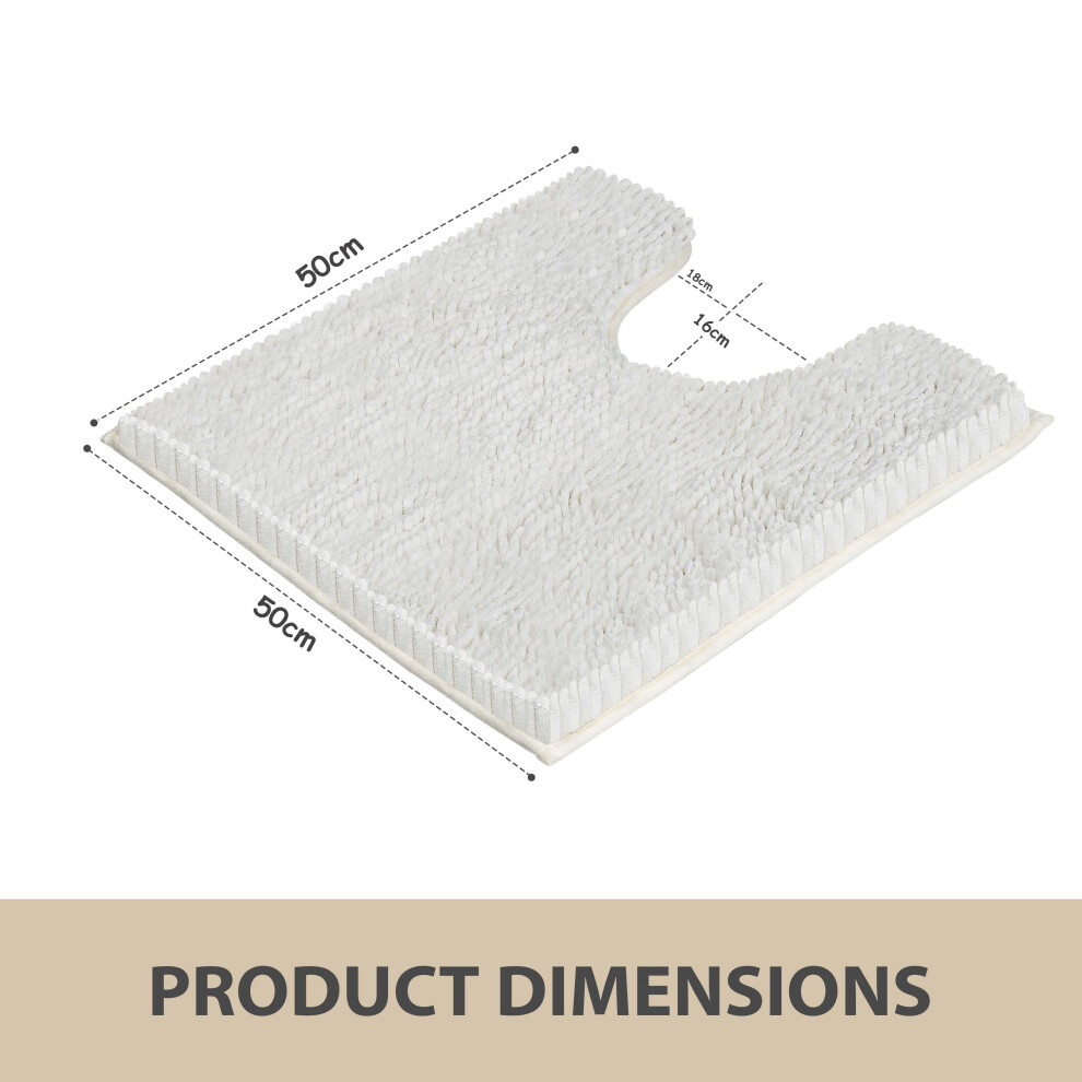 (Toilet Mat ( 50 x 50cm ) - White) Non Slip Bath Mat Water Absorbent Shower Mats Machine Washable Bathroom Rug UK
