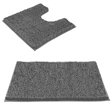 (Bath Mat + Toilet Mat ( Charcoal )) Non Slip Bath Mat Water Absorbent Shower Mats Machine Washable Bathroom Rug UK
