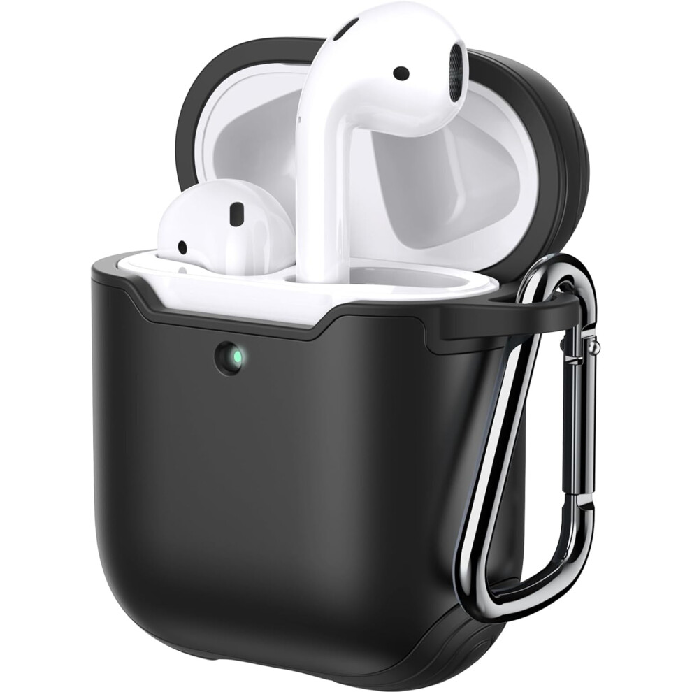 Jetech Store Black Jetech Case Cover For Airpods (1St & 2Nd Generation), Pc And Tpu, Protective Skin With Keychain (Black)