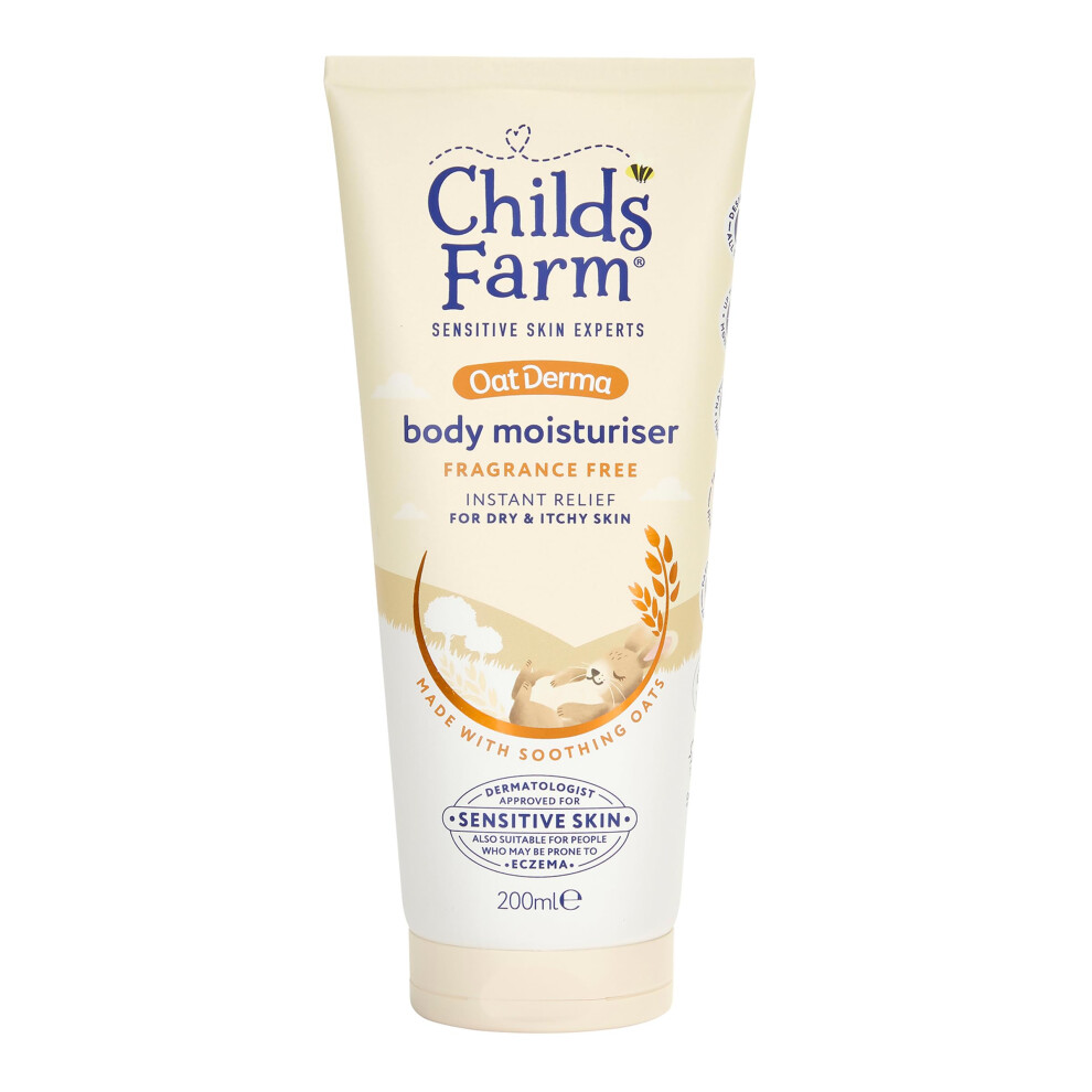 OatDerma Body Moisturiser, Fragrance Free, Soothing Hydration, Sensitive Skin, Emollient, Baby, Kids, 200ml