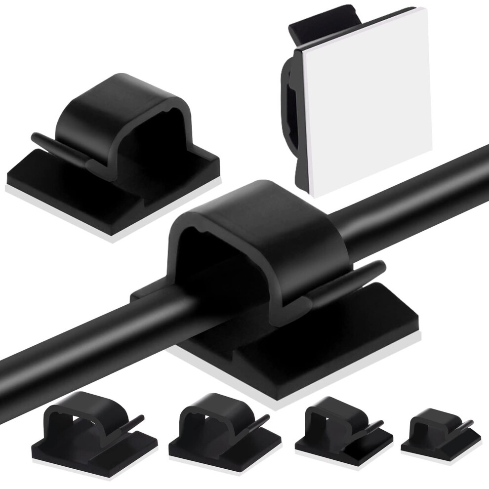 Adhesive Cable Management Clips, 60Pcs Adhesive Cable Clips Wire Clips, Plastic Cable Organisers Sticky Wire Clips Wire Cord Holder, 4 Sizes (Black) 712673063755