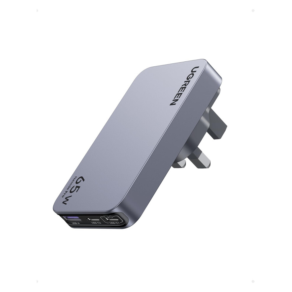 Ugreen Nexode Pro 65W Usb C Charger, 3-Port Gan Ultra-Slim Fast Charger Travel Adapter With Us/Uk/Eu Plug Compatible With Macbook Pro/Air, Pixelbook, Ipad