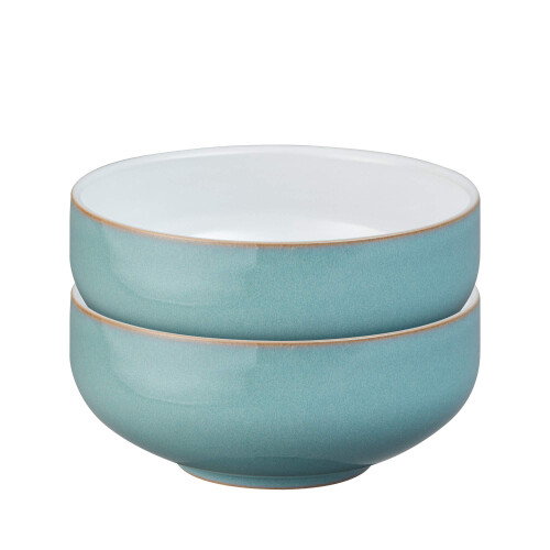 Denby - Azure Blue Cereal Bowls Set of 2 - Dishwasher Microwave Safe Crockery 800ml 15.5cm - Sea Blue, White Ceramic Stoneware Tableware - Chip & Crack