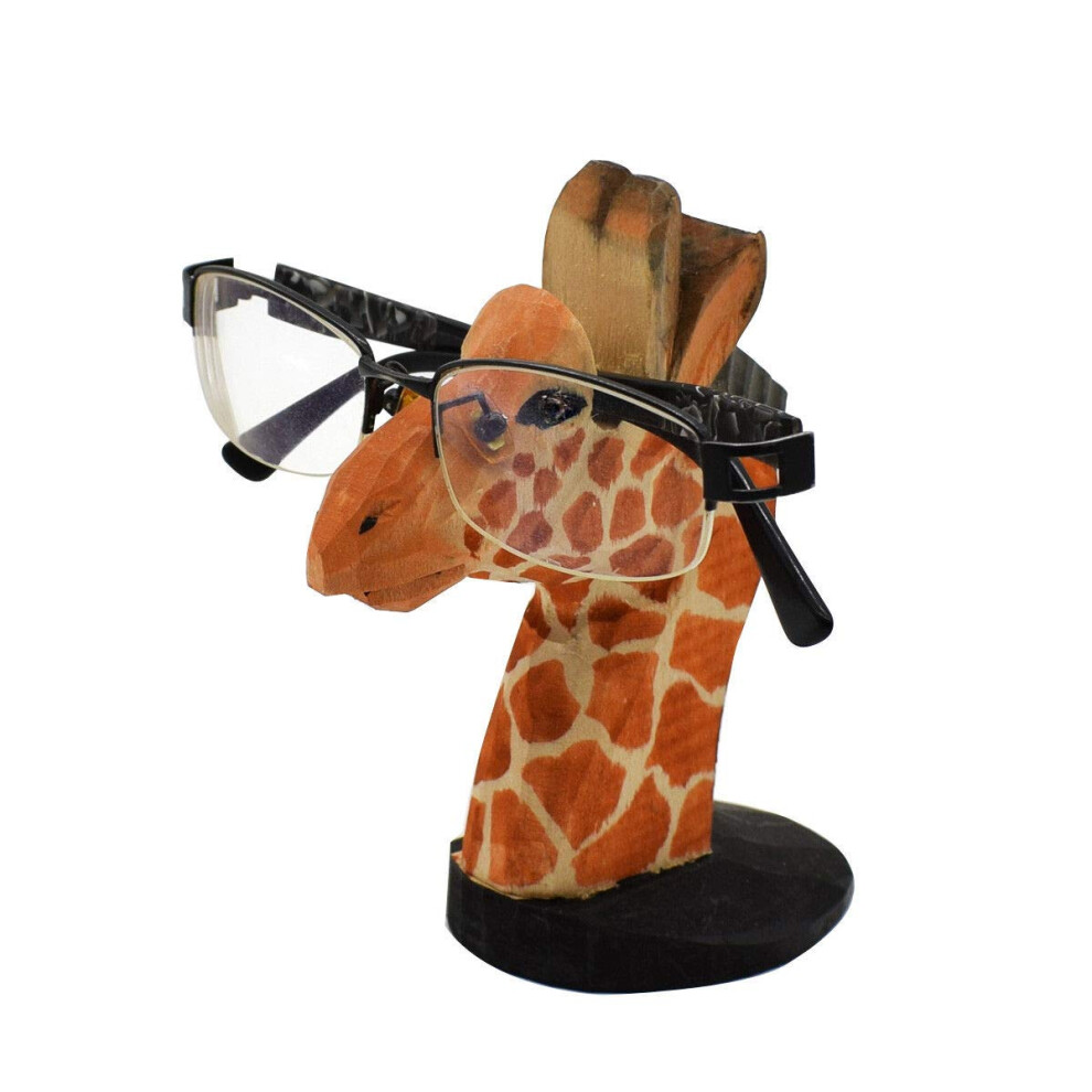 Vipbuy Hand Carved Wood Eyeglasses Spectacle Sunglasses Holder Stand Animal Shaped Home Office Desk Décor Gift (Giraffe)
