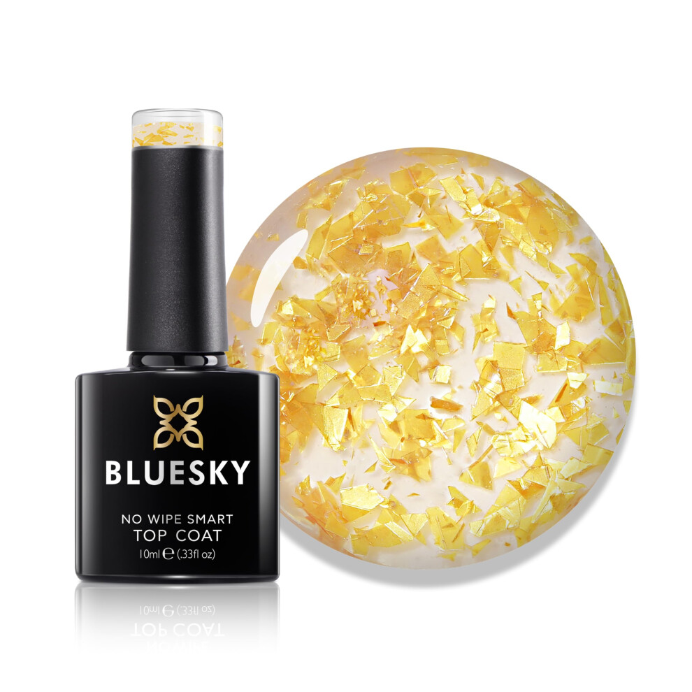 Golden Flake No Wipe Top Coat 10ml, GLT01, Gold Leaf Gel Nail Polish for 21 Day Manicure, Professional, Salon& Home Use, Requires Curing Under LED UV