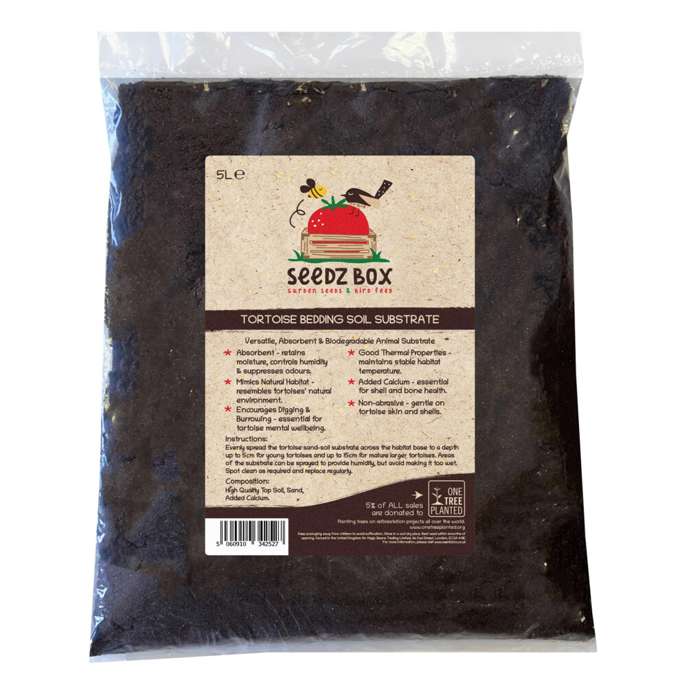 Tortoise Bedding Top Soil Substrate 5L - Added Sand & Calcium - For All Tortoises - Encourages Digging & Burrowing - Holds Moisture Well - Suppresses