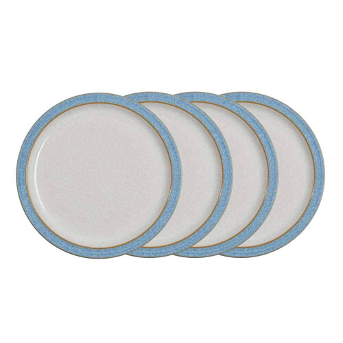 Denby - Elements Medium Blue Plates Set of 4 - Dishwasher Microwave Safe Crockery 22cm - Blue, White Ceramic Stoneware Tableware - Chip & Crack Resistant