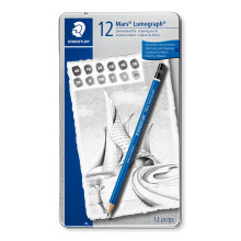 100 G12 S Mars Lumograph Graphite Pencils for Drawing & Sketching - Assorted Degrees, 8B-2H (Tin of 12)