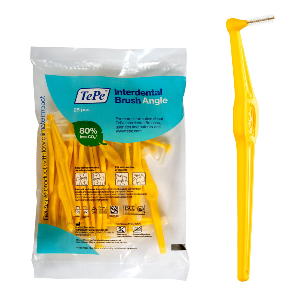 Angle Interdental Brush 0.7mm 25 Pack Yellow