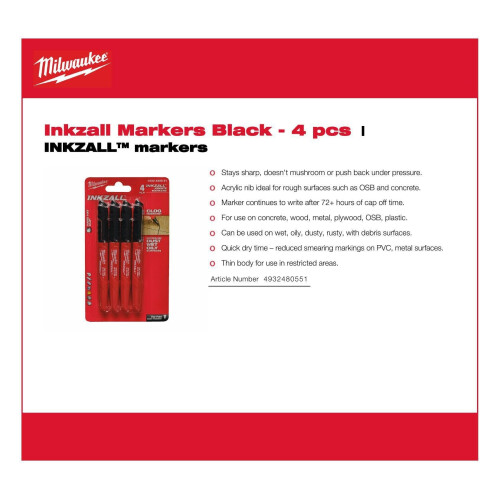 Milwaukee - INKZALL Markers Black - 4 pcs 2