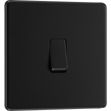 BG Electrical Single Wall Light Switch, 2 Way, Screwless Front Plate, Slim Profile, Premium Flatplate, Matt Black, 20A, 16AX, FFB12