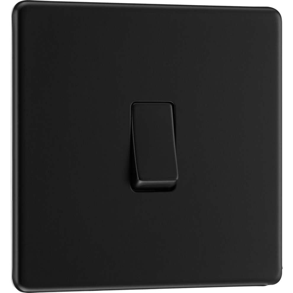 BG Electrical Single Wall Light Switch, 2 Way, Screwless Front Plate, Slim Profile, Premium Flatplate, Matt Black, 20A, 16AX, FFB12