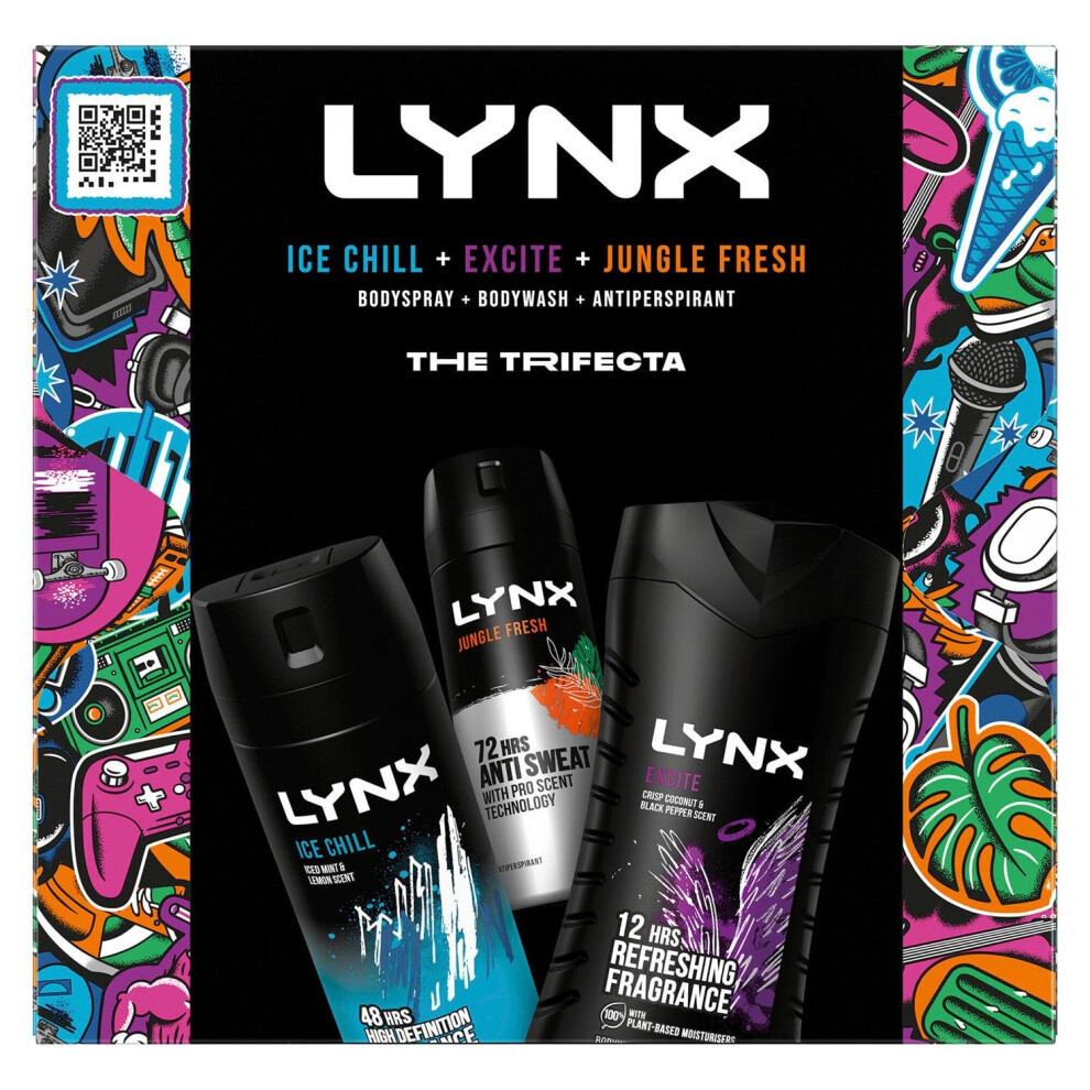 Africa THE TRIFECTA Ice Chill Body Spray 150ml, Excite Body Wash 225ml and Jungle Fresh Anti Perspirant 150ml 3 Pieces Ready to Wrap Gift Set for Him