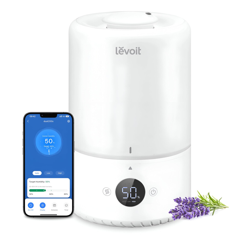Levoit Humidifiers For Bedroom 3L, Top-Fill Cool Humidifier For Baby Room & Home, Smart Control With Humidity For Plants, Quiet Operation With Auto Mode,