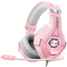 Gaming Headset with Microphone 3D Surround Sound Headset with Noise Cancelling RGB Lights Pink