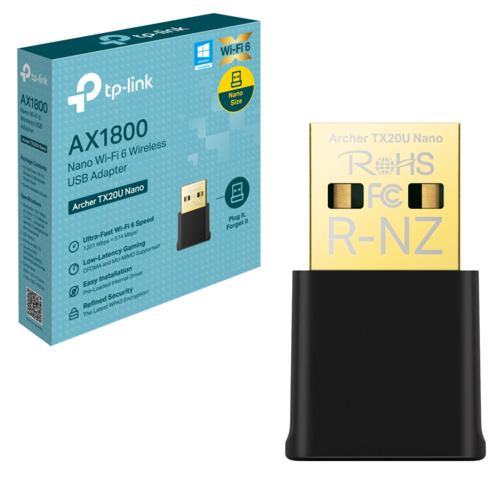 AX1800 Archer TX20U Nano WiFi 6 Wireless MU-MIMO USB Adapter, Fast WiFi 6, Dual Band Wireless, Lower Latency Gameplay, Improved Security